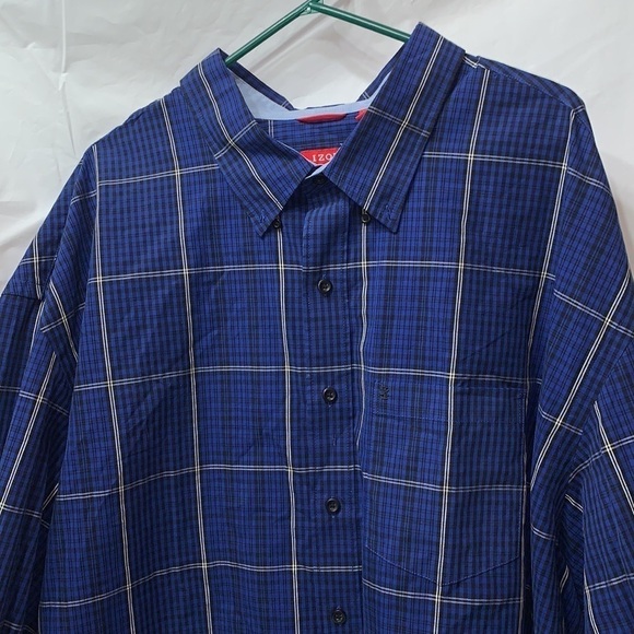 IZOD Blue Plaid Button Up Long Sleeve Pocket Shirt Size 4XL - Picture 2 of 5